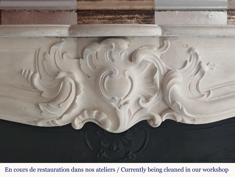 Louis XV style stone mantel with asymmetrical shell design-1