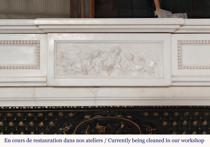 Louis XVI style mantel in statuary marble with Ionic columns-1