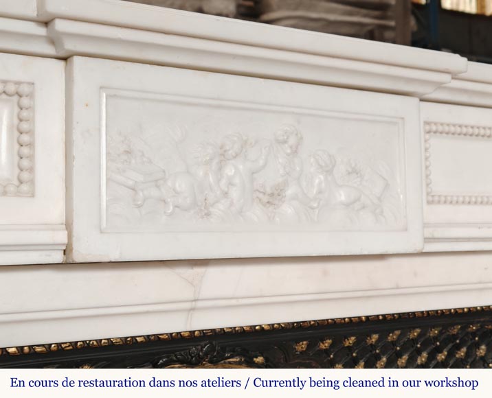 Louis XVI style mantel in statuary marble with Ionic columns-2