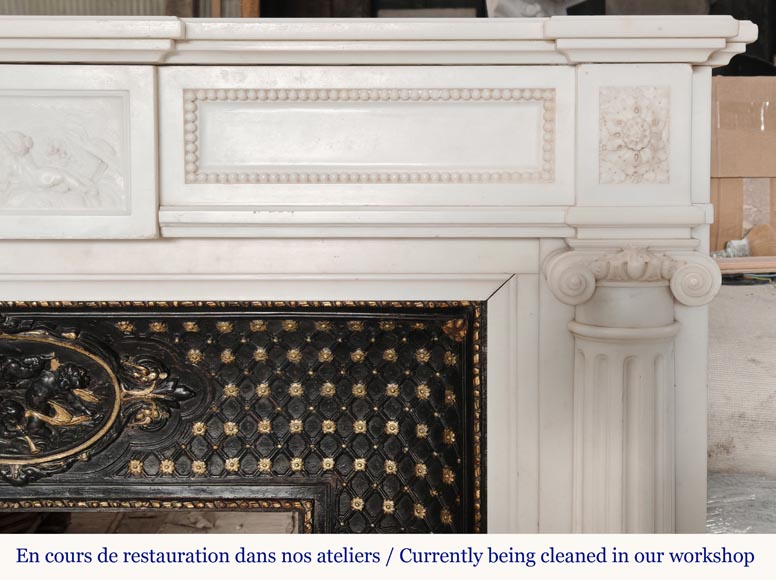 Louis XVI style mantel in statuary marble with Ionic columns-11