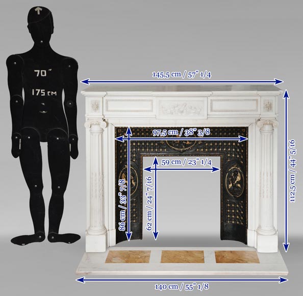 Louis XVI style mantel in statuary marble with Ionic columns-18