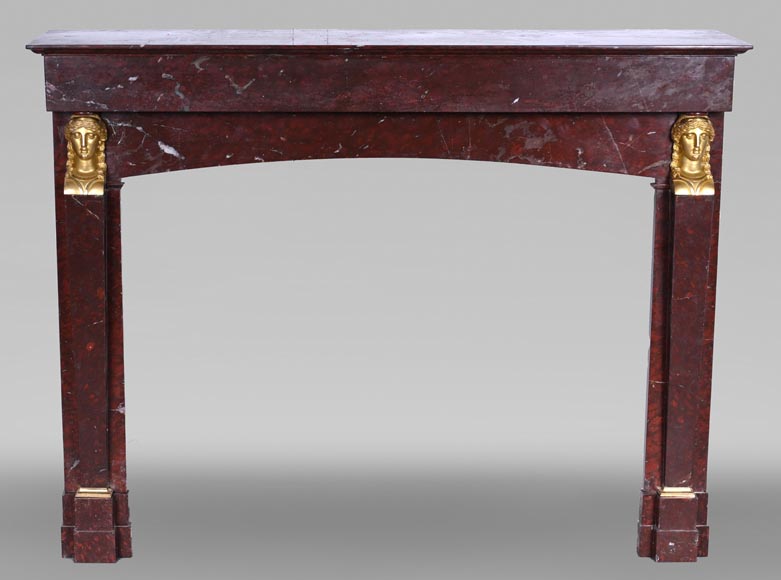 Empire period fireplace in Griotte Red marble, bronzes (attributed to Thomire)-0