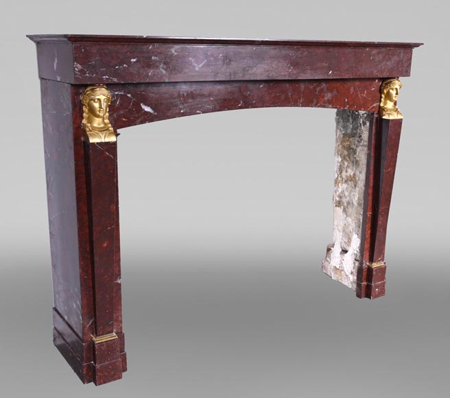 Empire period fireplace in Griotte Red marble, bronzes (attributed to Thomire)-5