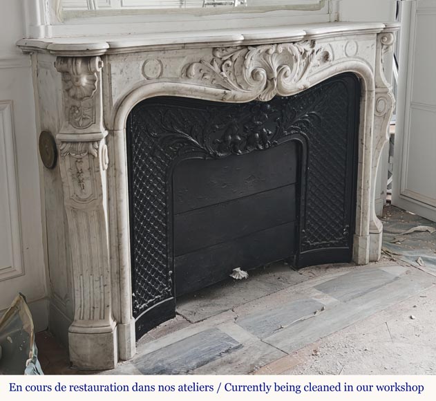 Large Louis XV style fireplace in Carrara marble-4