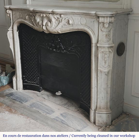 Large Louis XV style fireplace in Carrara marble-8