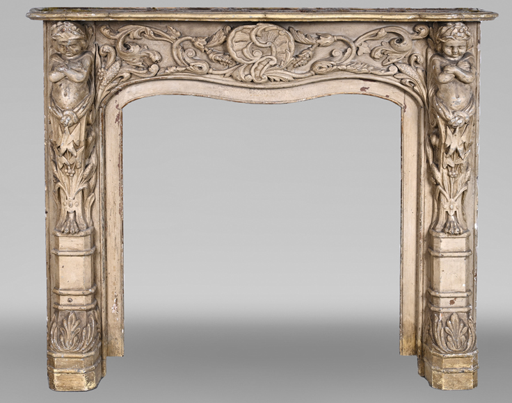 Carved wooden fireplace with putti decoration – Late 18th century-0