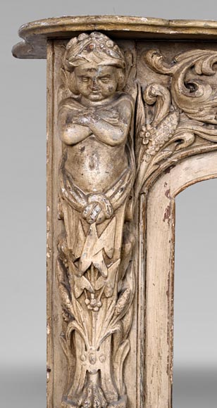 Carved wooden fireplace with putti decoration – Late 18th century-4