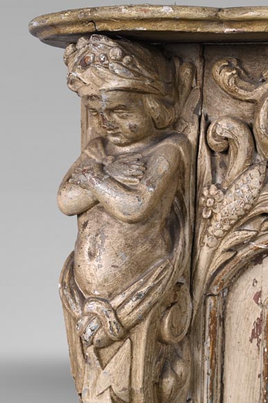 Carved wooden fireplace with putti decoration – Late 18th century-5