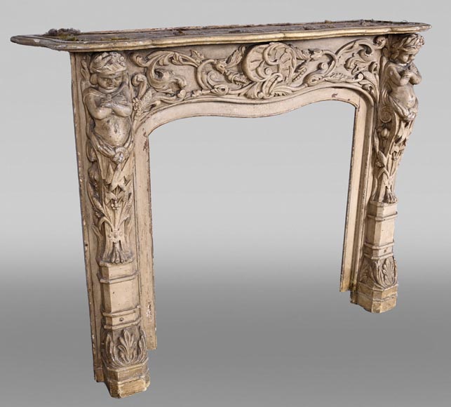 Carved wooden fireplace with putti decoration – Late 18th century-7