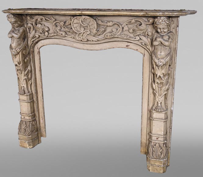 Carved wooden fireplace with putti decoration – Late 18th century-8