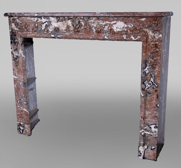 Louis XVI style fireplace in Rouge de Rance marble, 19th century-7