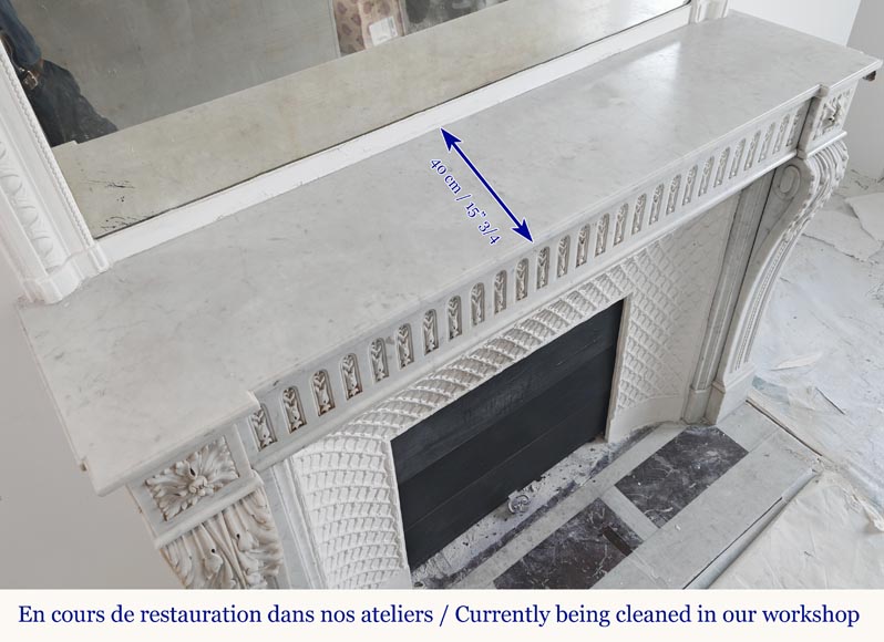 Louis XVI fireplace in Carrara with rudentée fluting-11