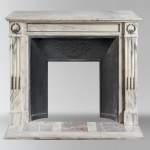 Louis XVI style fireplace with bronze decoration in arabescato marble