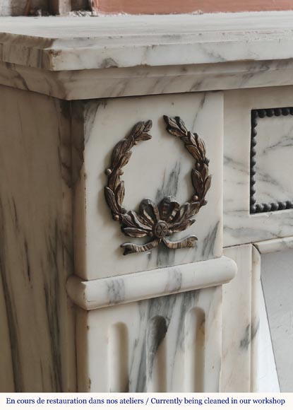 Louis XVI style fireplace with bronze decoration in Arabescato marble-3