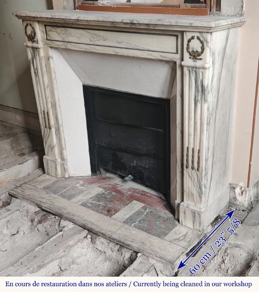 Louis XVI style fireplace with bronze decoration in Arabescato marble-5