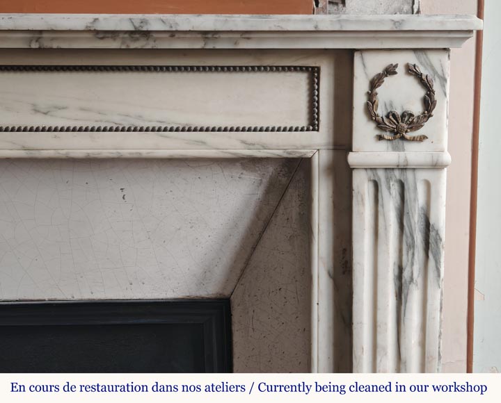 Louis XVI style fireplace with bronze decoration in Arabescato marble-6