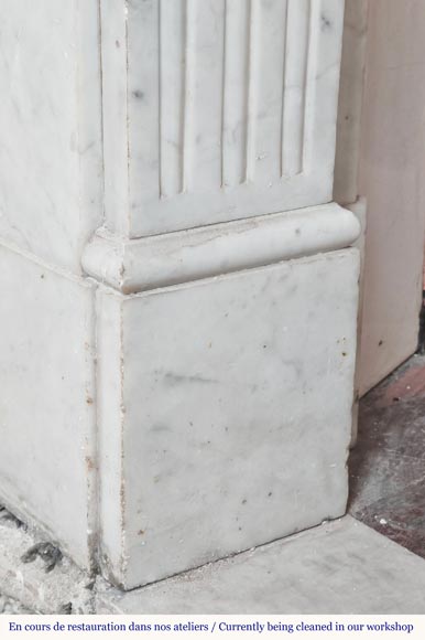 Louis XVI style fireplace in Carrara marble, decorated with rudentée fluting-4