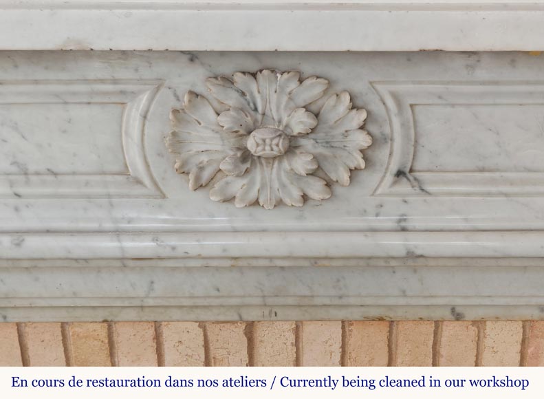 Louis XVI style fireplace in Carrare marble, decorated with floral fluting-1